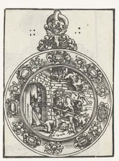 Reliekhouder in vorm van medaillon met Christus in hel