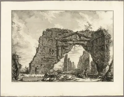 Remains of a covered portico, or a cryptoporticus, in a villa of Domitian, five miles outside Rome on the Frascati road, from Views of Rome