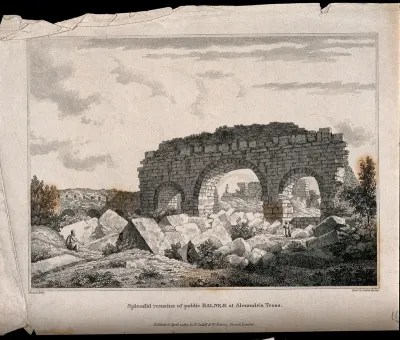 Remains of the ruined Roman public baths at Alexandria, Turkey