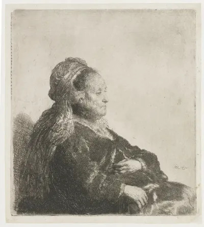Rembrandt's moeder zittend, met oosterse hoofdtooi: ten halven lijve