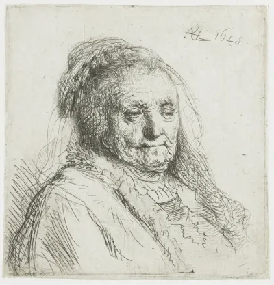 Rembrandts's moeder: buste, driekwart naar rechts