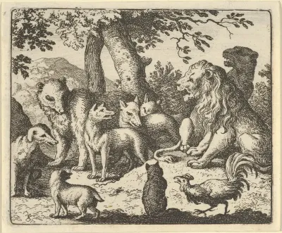 Renard Exonerates Himself of His Crimes Before the Lion from Hendrick van Alcmar's Renard The Fox