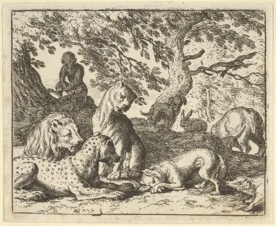 Renard Falsely Accuses His Father of Conspiring Against the Lion from Hendrick van Alcmar's Renard The Fox