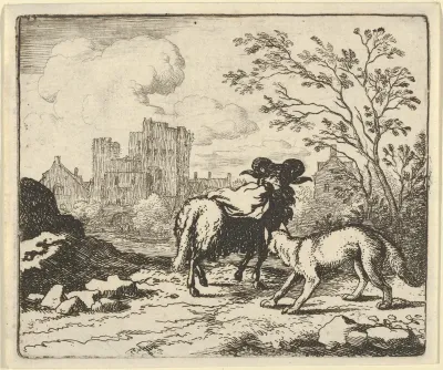 Renard Sends the Ram Back to the Lion with a Package Containing the Rabbit's Head from Hendrick van Alcmar's Renard The Fox