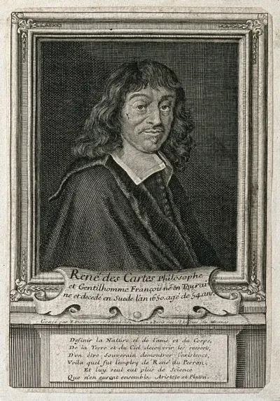 René Descartes. Line engraving by E. Desrochers after F. Hals, 1649