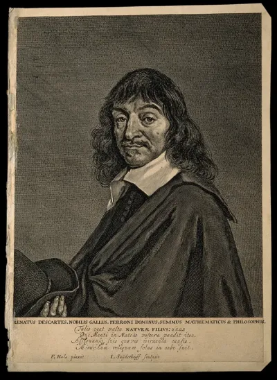 René Descartes. Line engraving by J. Suyderhoeff after F. Hals, 1649