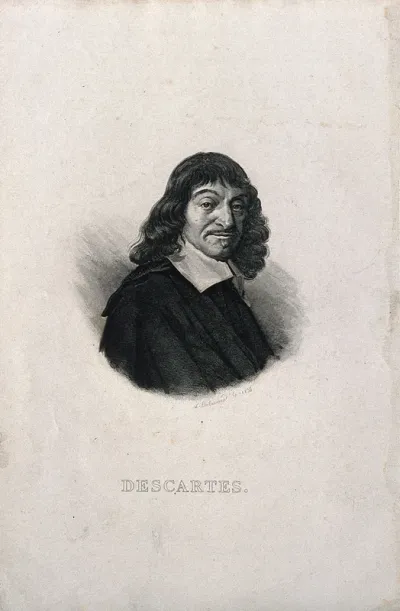 René Descartes. Line engraving by L. F. Butavand, 1835, after F. Hals, 1649