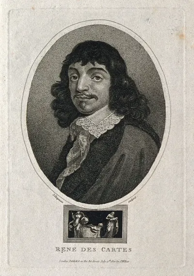 René Descartes. Stipple engraving by J. Chapman, 1800, after F. Hals, 1649