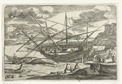 Reparatie van een vissersboot bij de haven van Messina