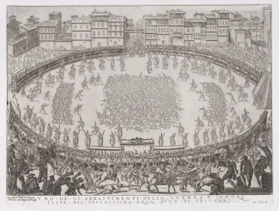 Reprint of Le Combat des Sections d'Infantrie (The Battle of the Sections of Infantry), from La Guerre d'Amour (Guerra d'Amore) (War of Love)