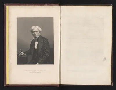 Reproductie van een fotografisch portret van chemicus Michael Faraday