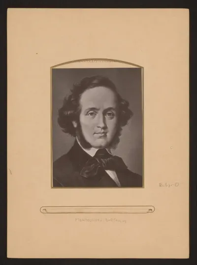 Reproductie van een geschilderd portret van Felix Mendelssohn Bartholdy