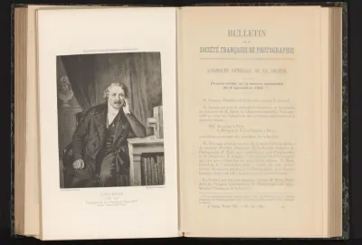 Reproductie van een geschilderd portret van Louis Jacques Mandé Daguerre door Paul Carpentier