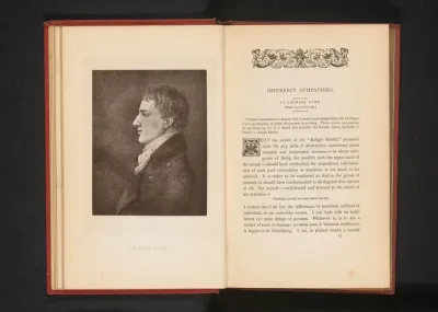 Reproductie van een getekend portret van Charles Lamb door J. Hancock
