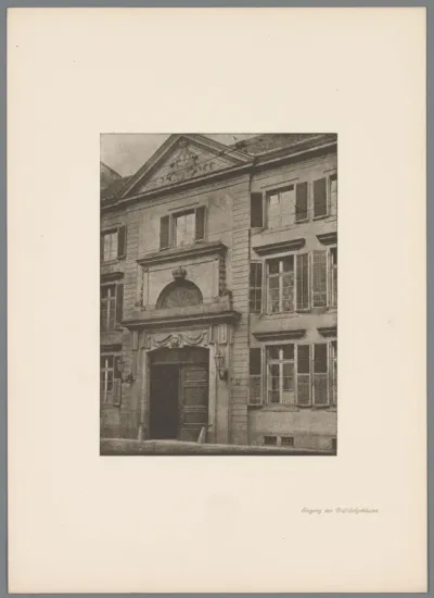 Reproductie van een gomdruk van de façade van het Statthalterpalais in Düsseldorf door Erwin Quedenfeldt