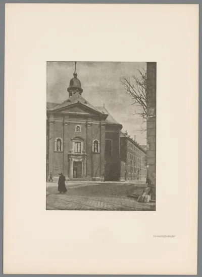 Reproductie van een gomdruk van het Carmelitessenklooster in Düsseldorf door Erwin Quedenfeldt