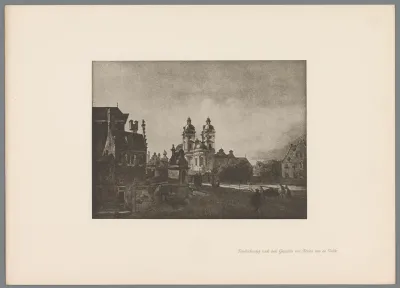 Reproductie van een gomdruk van het Friedrichsplatz in Düsseldorf door Erwin Quedenfeldt naar een schilderij van Adriaen van de Velde