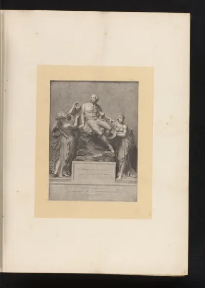 Reproductie van een gravure naar een beeld van Shakespeare op Pall Mall, Londen