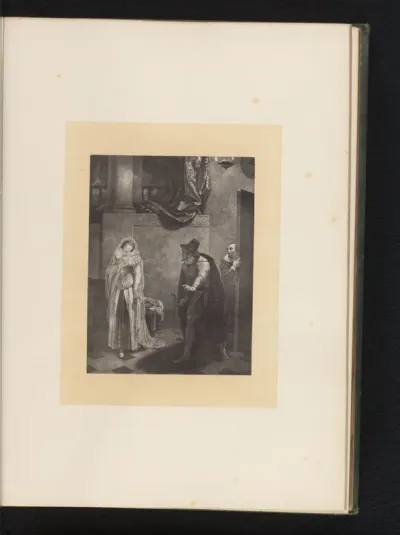 Reproductie van een gravure naar een schilderij van een scène uit The Merchant of Venice