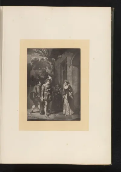 Reproductie van een gravure naar een schilderij van een scène uit The Merry Wives of Windsor