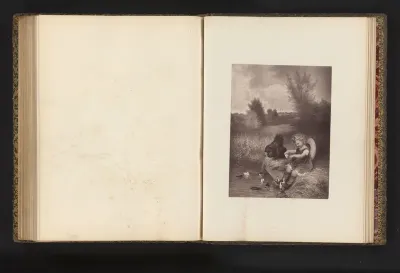 Reproductie van een gravure naar het schilderij The little ducks door Karl Wilhelm Dieffenbach