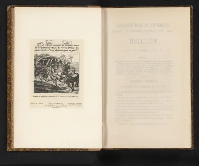 Reproductie van een gravure van een prinses in een huifkar