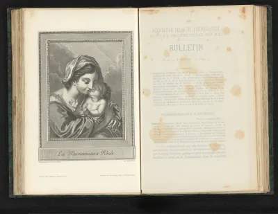 Reproductie van een gravure van Maria met Christuskind