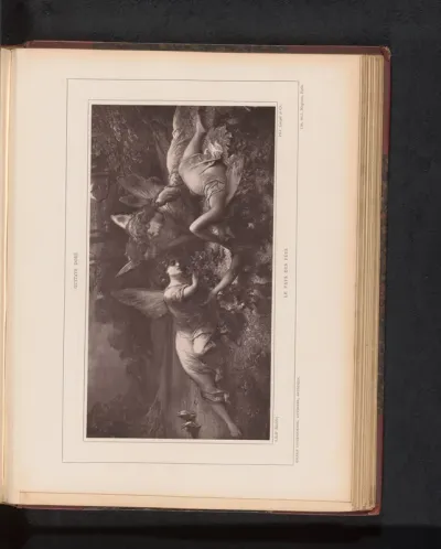 Reproductie van een ontwerp van een landschap met vier feeën door Gustave Doré