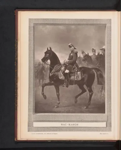 Reproductie van een portret van Patrice de Mac-Mahon te paard door René Princeteau
