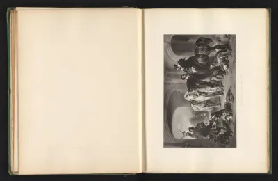 Reproductie van een prent naar een schilderij van de terugkeer van de valkeniers door Edwin Landseer