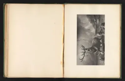 Reproductie van een prent naar een schilderij van een hert bij een baai door Edwin Landseer