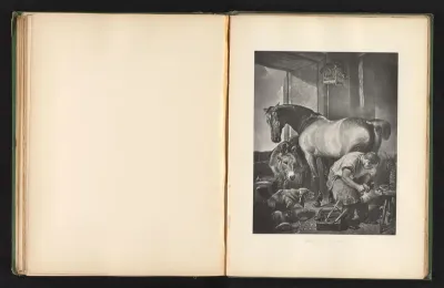 Reproductie van een prent naar een schilderij van een hoefsmid door Edwin Landseer