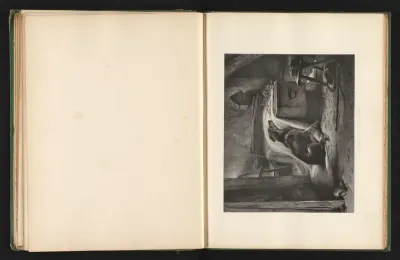Reproductie van een prent naar een schilderij van een hond bij een doodskist door Edwin Landseer