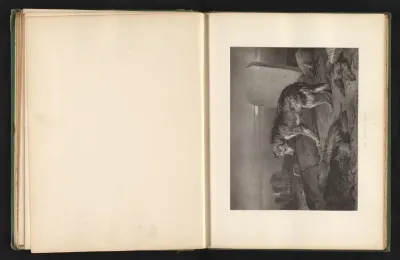 Reproductie van een prent naar een schilderij van een hond bij een graf door Edwin Landseer