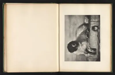 Reproductie van een prent naar een schilderij van een liggende hond door Edwin Landseer