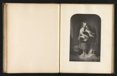 Reproductie van een prent naar een schilderij van een meisje met een hond door Edwin Landseer
