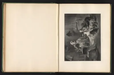 Reproductie van een prent naar een schilderij van een moeder met kind en honden door Edwin Landseer