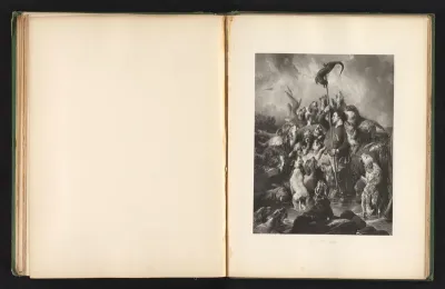 Reproductie van een prent naar een schilderij van een otterjager met honden door Edwin Landseer