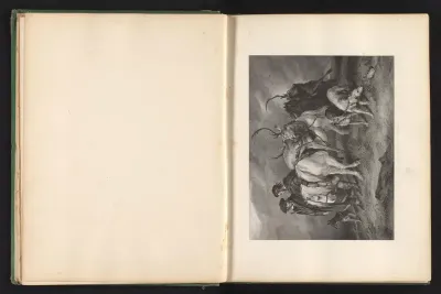 Reproductie van een prent naar een schilderij van hertenjagers in Schotland door Edwin Landseer