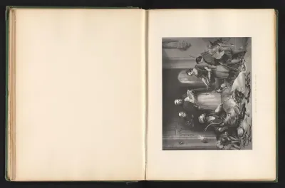 Reproductie van een prent naar een schilderij van jagers met hun buit door Edwin Landseer