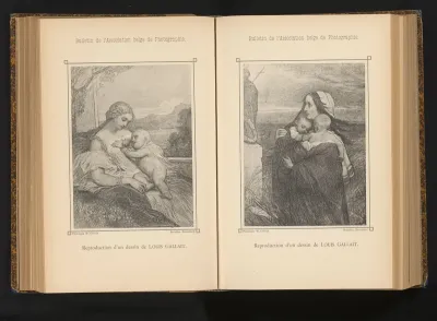 Reproductie van een tekening van een schippersvrouw met twee kinderen bij een naderende storm door Louis Gallait