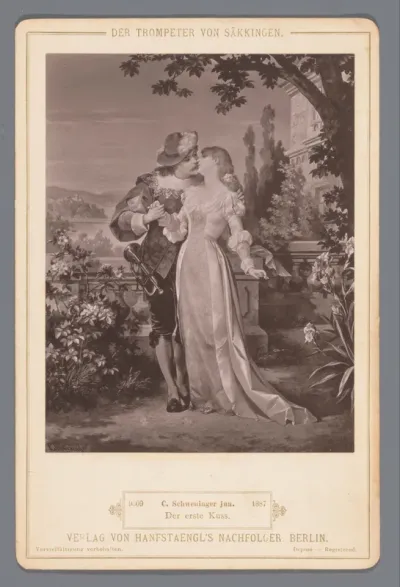 Reproductie van het schilderij 'Der erste Kuss' door C. Schweninger Jr., ter illustratie bij 'Der Trompeter von Säckingen'