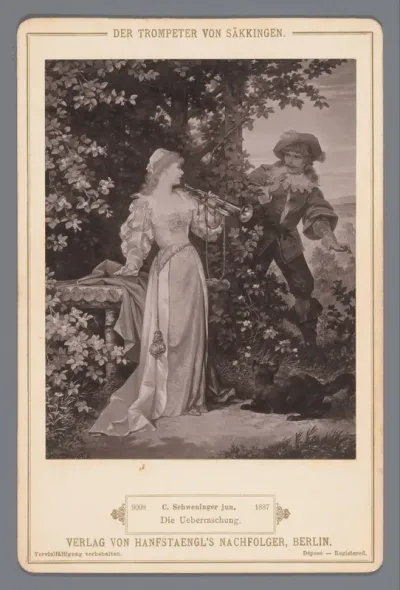 Reproductie van het schilderij 'Die Ueberraschung' door C. Schweninger Jr., ter illustratie bij 'Der Trompeter von Säckingen'
