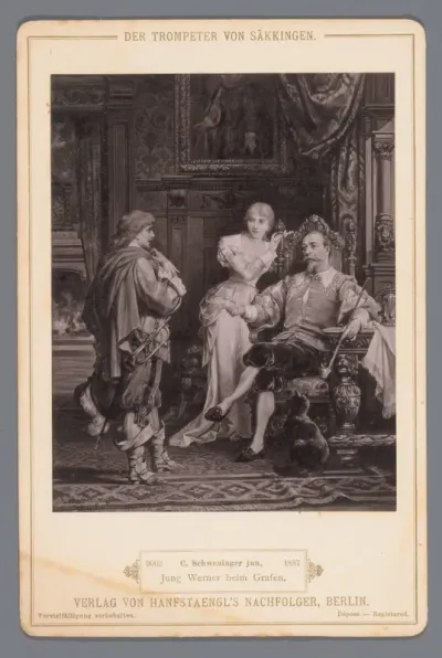 Reproductie van het schilderij 'Jung Werner beim Grafen' door C. Schweninger Jr., ter illustratie bij 'Der Trompeter von Säckingen'