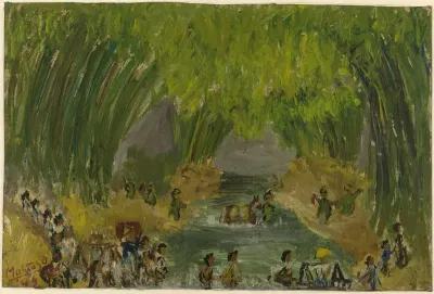 Republican gurerrillas leave the city along with people crossing the river Code fleeing after the General Attack