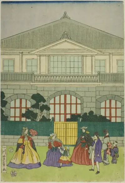 Residence of French Merchant at Port of Yokohama (Yokohama ko Furansu shokan no zu)