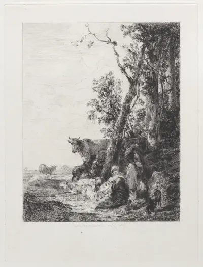 Rest, a Landscape with Figures and Cattle, after Nicolaes Berchem, from "Etchings of Pictures in the Metropolitan Museum New York"