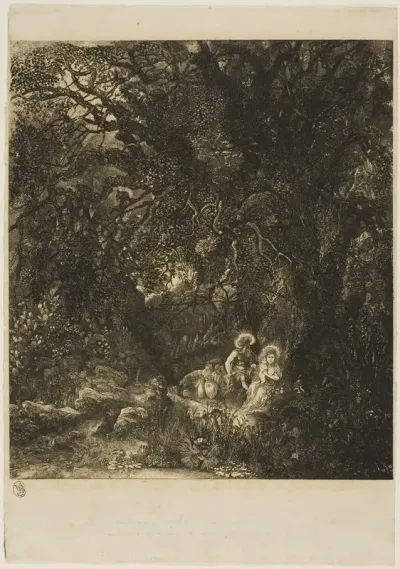 Rest on the flight into Egypt with Saddled Donkey