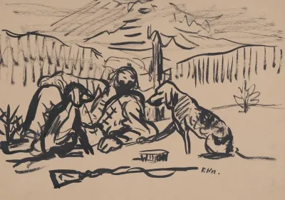 Resting Huntsman with Dogs