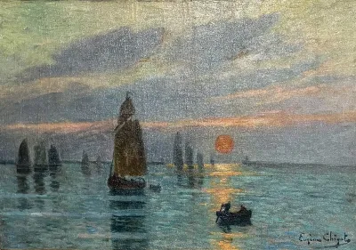 Retour de pêche au soleil couchant
